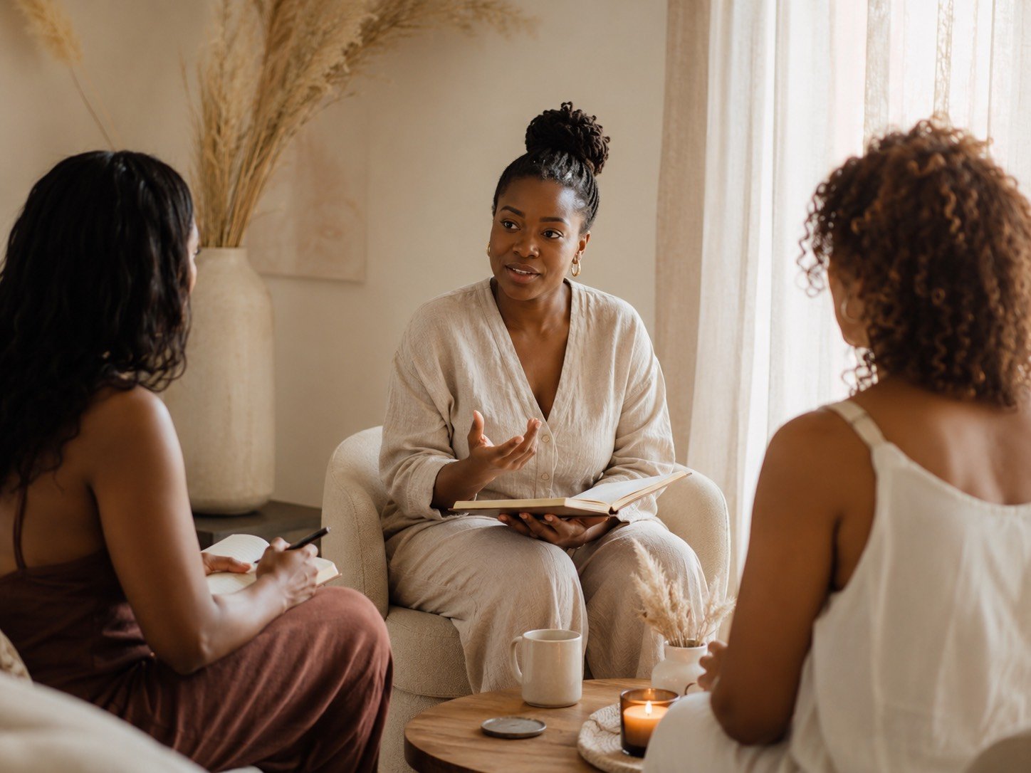 Black women participating in an emotional wellness discussion